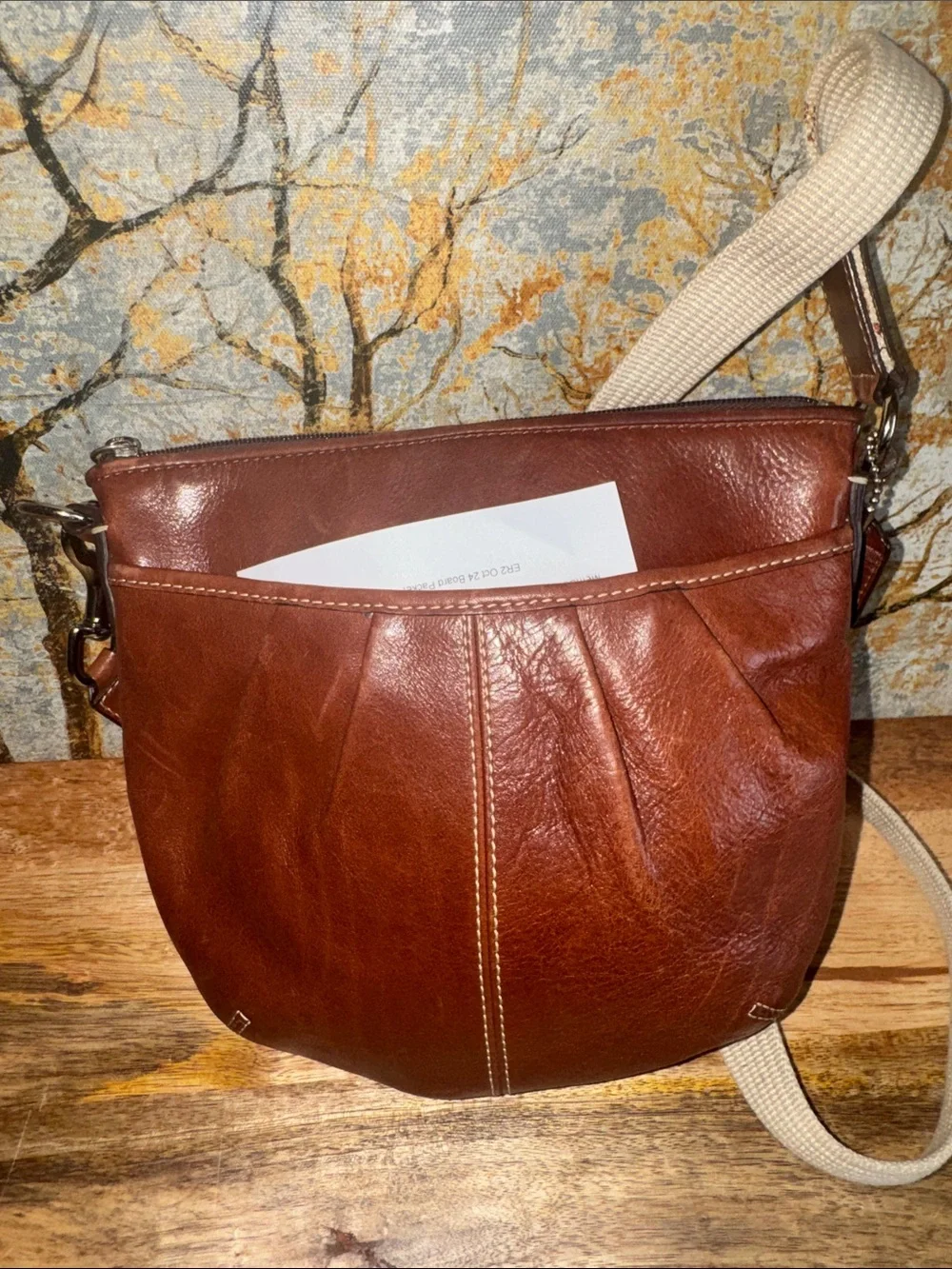 Brown Coach SoHo Swingpack Leather Crossbody Bag with Canvas Strap